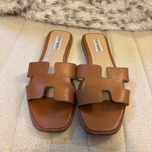 Steve Madden Brown Leather Slide Sandals